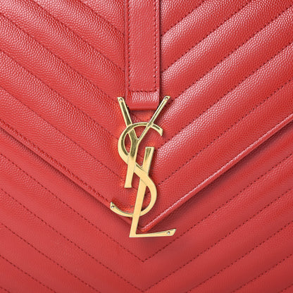 Saint Laurent Grain De Poudre Matelasse Chevron Large Monogram Satchel Lipstick Red 11 of 15