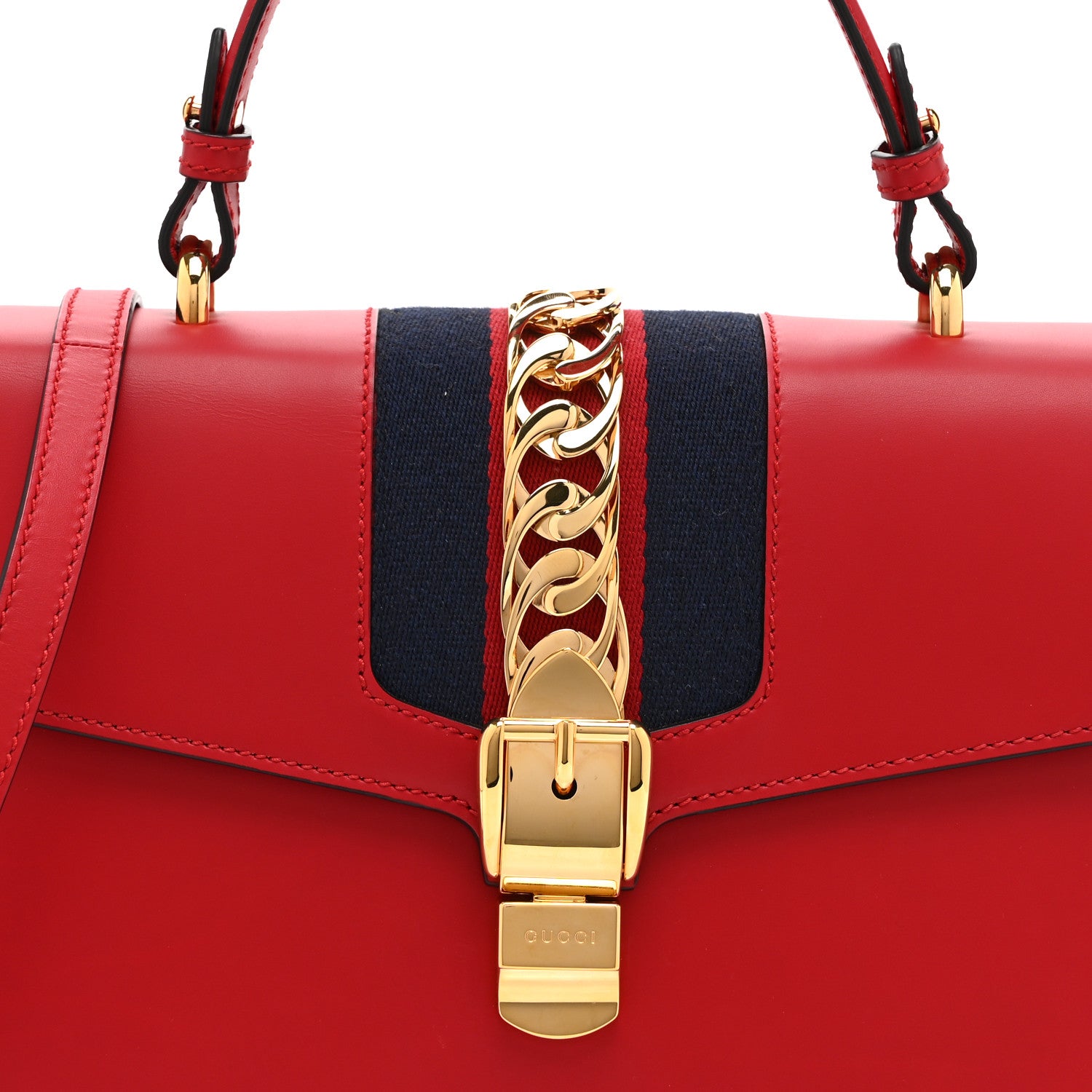 Gucci Calfskin Medium Sylvie Top Handle Bag Hibiscus Red 8 of 10