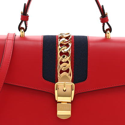 Gucci Calfskin Medium Sylvie Top Handle Bag Hibiscus Red 8 of 10