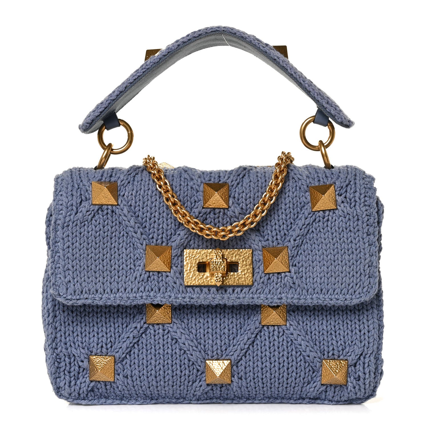 Valentino Garavani Knit Medium Roman Stud Shoulder Bag Niagara 1 of 14