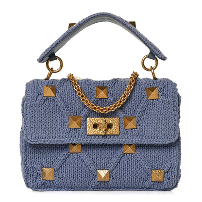 Valentino Garavani Knit Medium Roman Stud Shoulder Bag Niagara 1 of 14