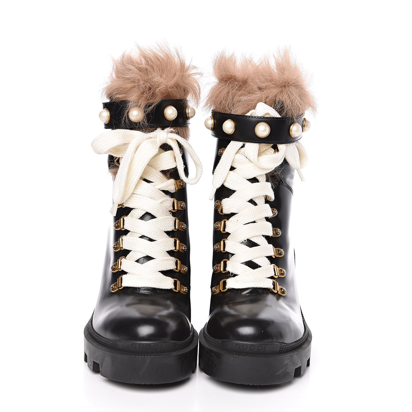 Magnum Calfskin Fur Pearl Lace Up Combat Ankle Boots 39.5 Black Naturale