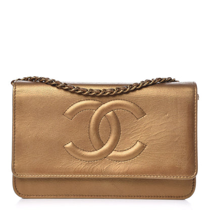 Chanel Metallic Lambskin Timeless Wallet on Chain WOC Gold 1 of 9