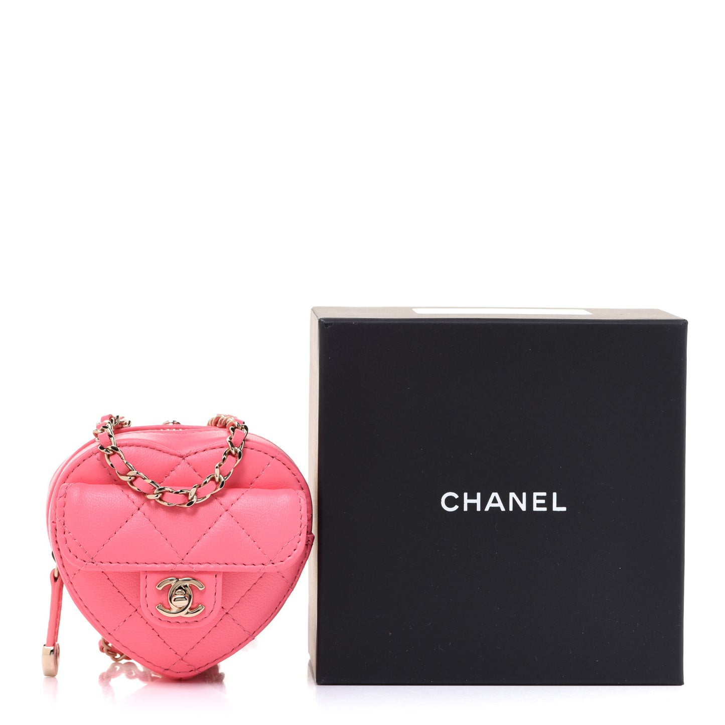 Lambskin Quilted CC In Love Heart Coin Purse With Chain Pink
