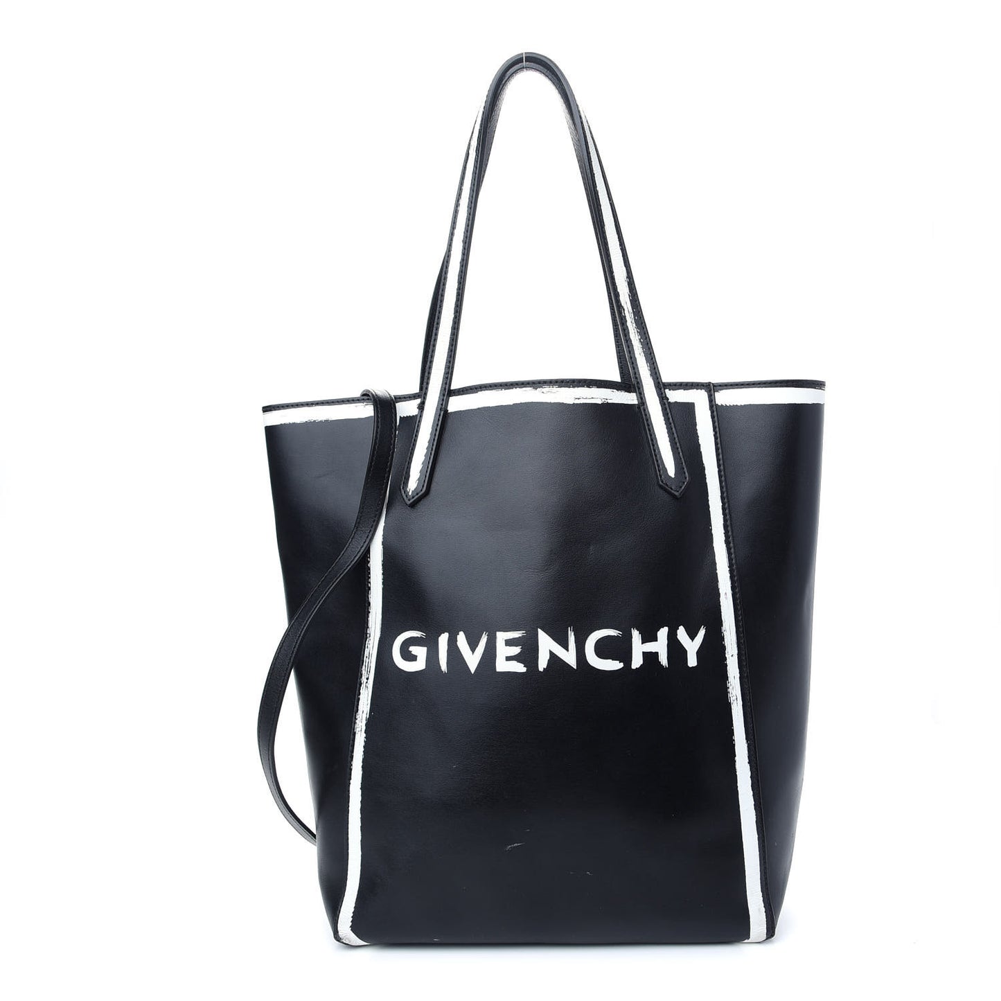 Calfskin Logo Print Stargate Shopper Tote Black