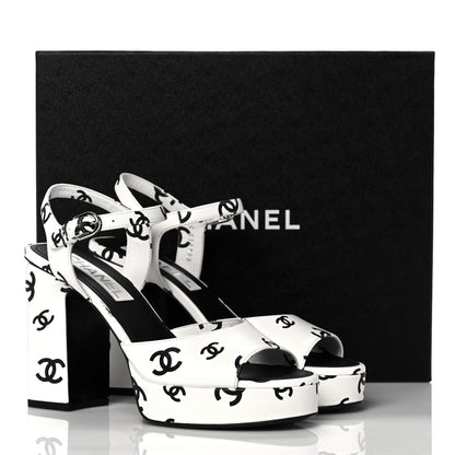 Chanel Printed Lambskin Coco Beach Platform Sandals 38 White Black 11 of 11