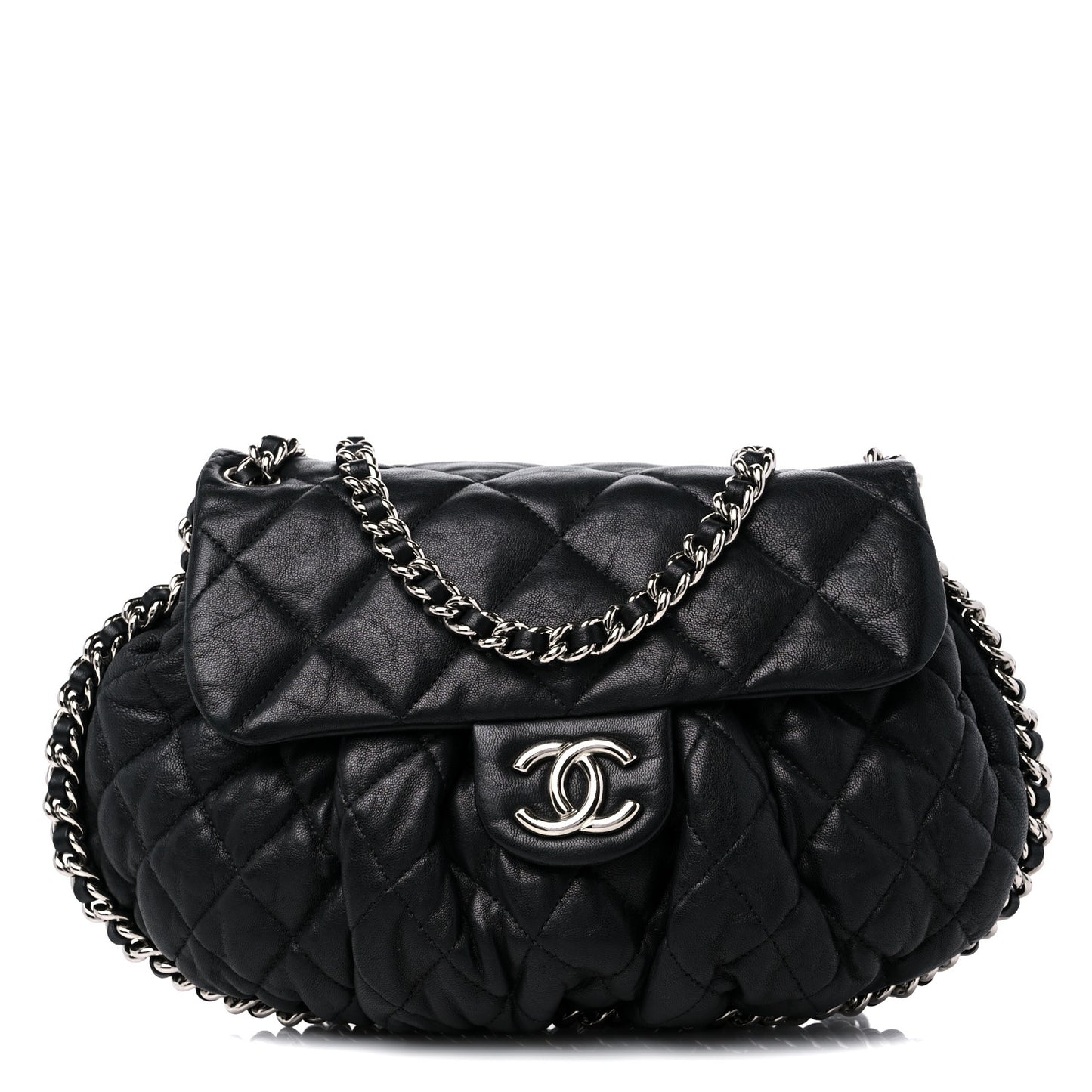 Washed Lambskin Quilted Mini Chain Around Flap Black
