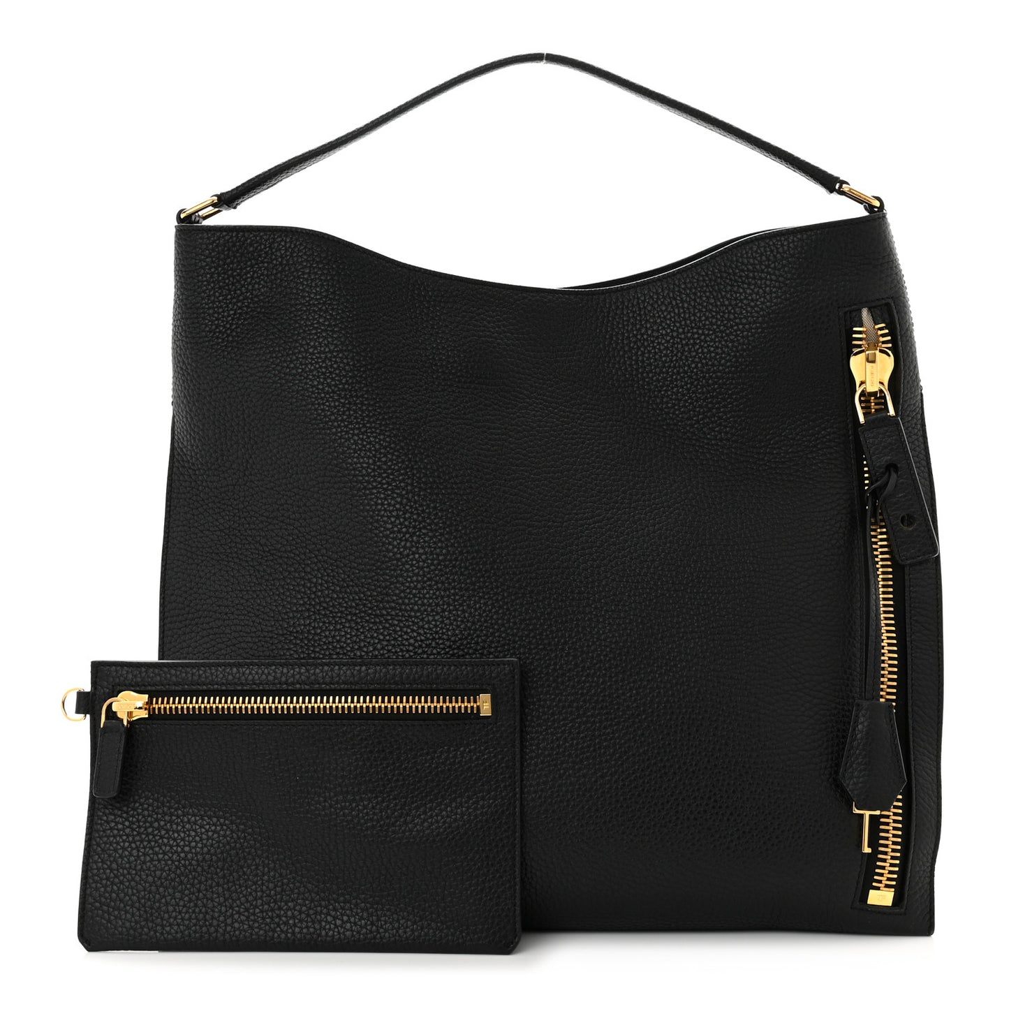 Pebbled Calfskin Large Alix Padlock Zip Hobo Bag Black