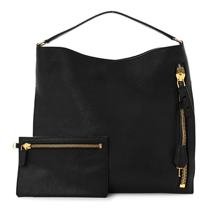 Tom Ford Pebbled Calfskin Large Alix Padlock Zip Hobo Bag Black 1 of 9