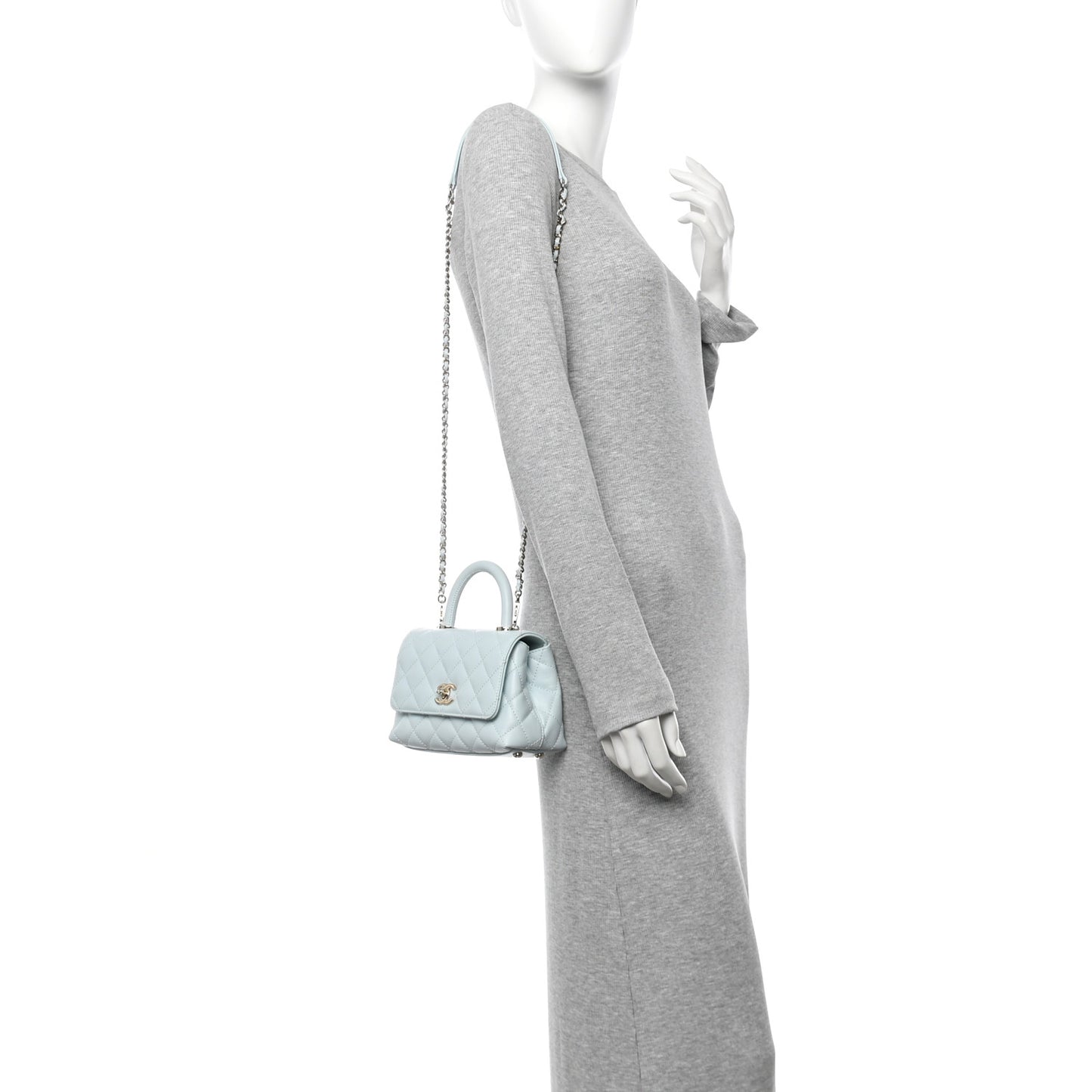 Caviar Quilted Extra Mini Coco Handle Flap Light Blue