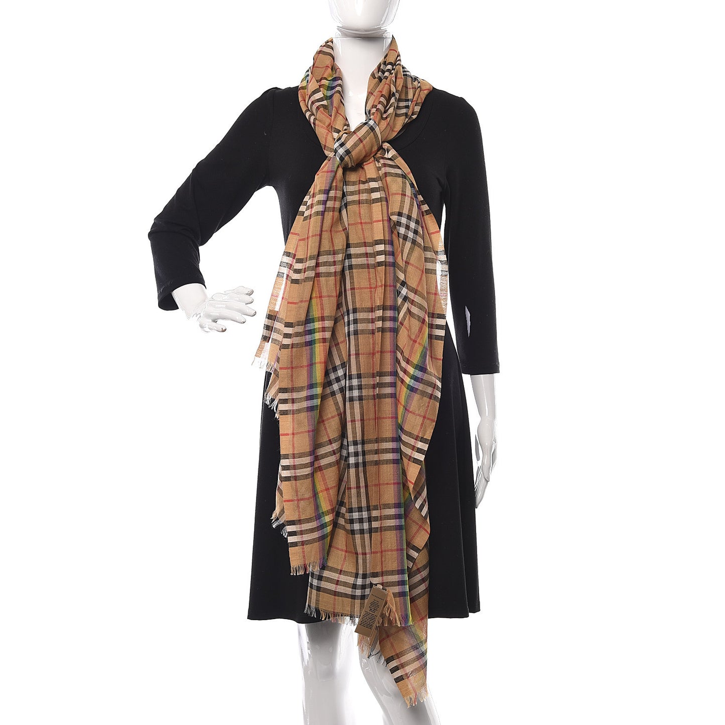 Silk Wool Vintage Rainbow Check Scarf Antique Yellow