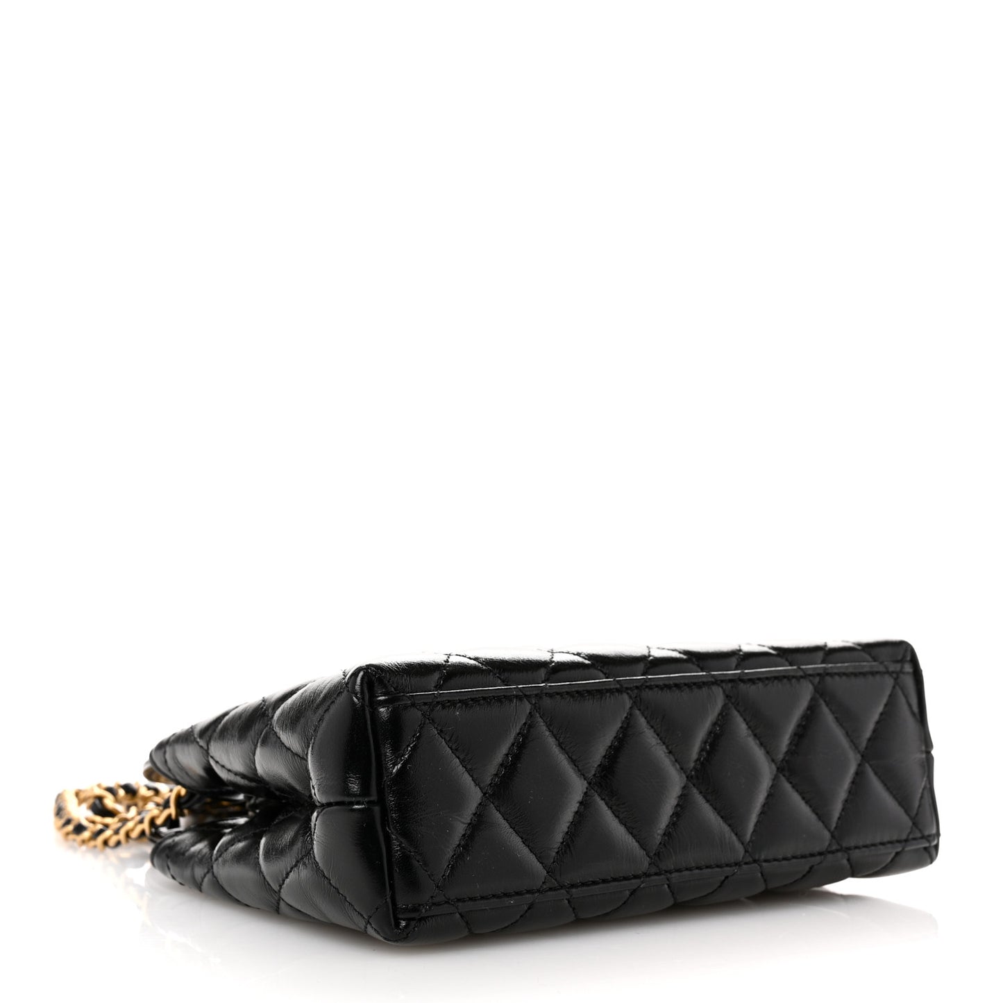 Shiny Aged Calfskin Quilted Nano Kelly Shopper Black