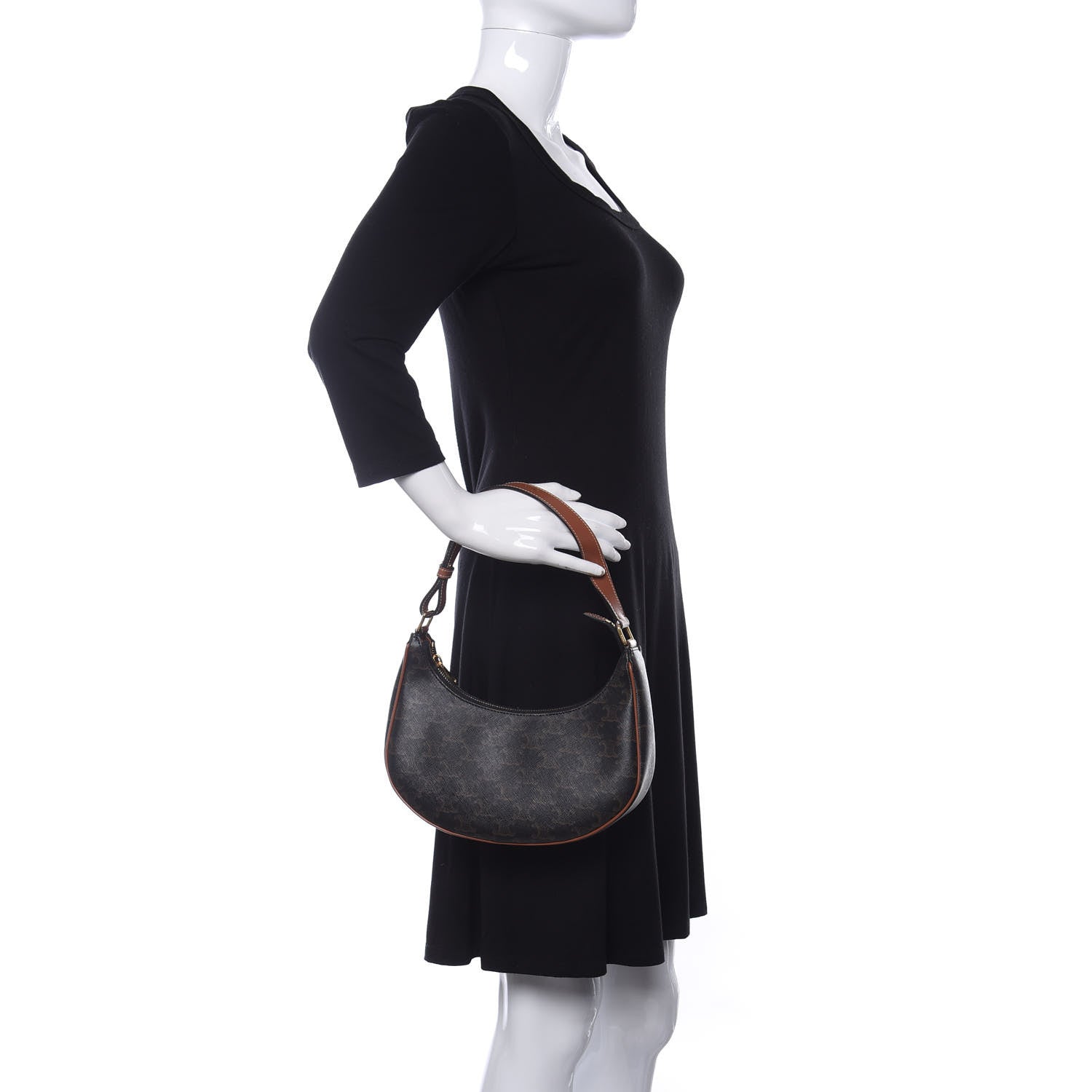 Celine Triomphe Canvas Calfskin Ava Shoulder Bag Tan 2 of 10