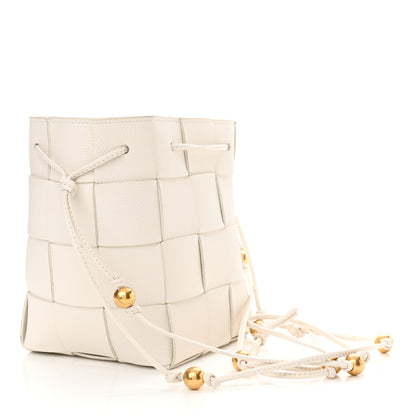 Bottega Veneta Lambskin Maxi Intrecciato Small Cassette Crossbody Bucket Bag White 3 of 9