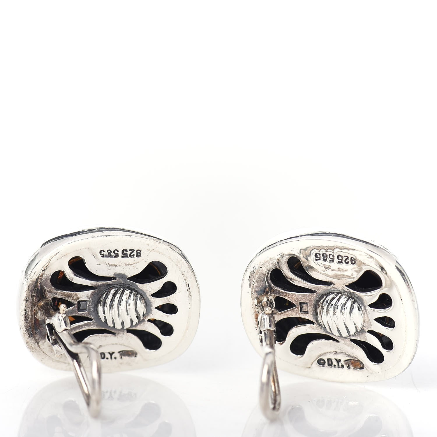 David Yurman Sterling Silver 14K Yellow Gold Black Onyx 11mm Albion Clip-On Earrings 3 of 4