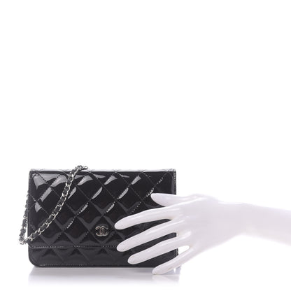 Chanel Patent Quilted Wallet On Chain WOC Black 2 of 10