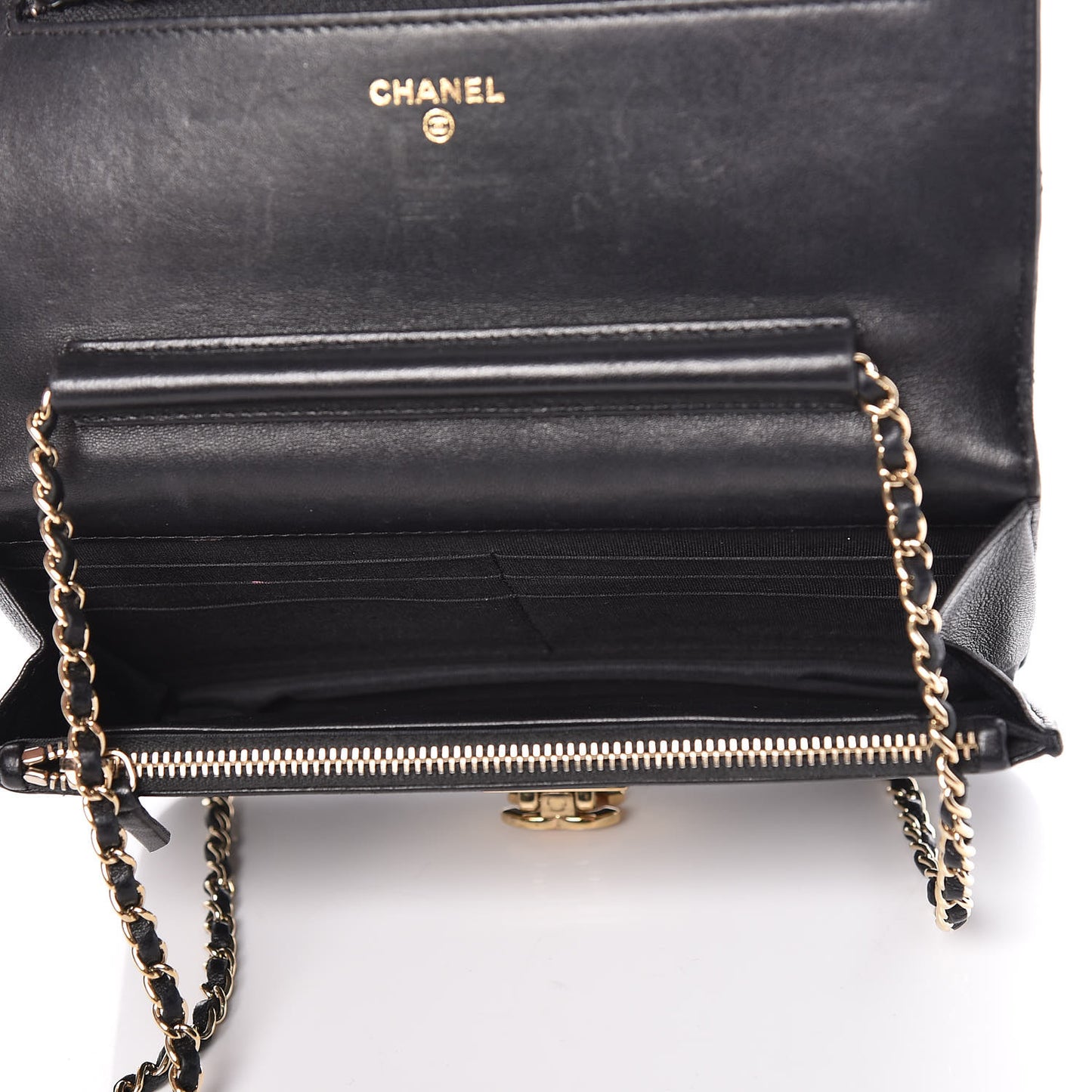 Lambskin Quilted Golden Class Wallet on Chain WOC Black
