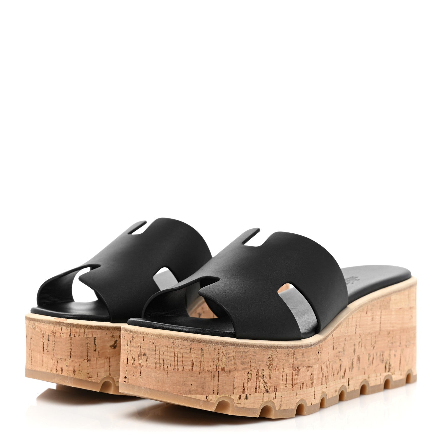 Hermes Calfskin Cork Eze 30 Sandals 37 Black 3 of 8