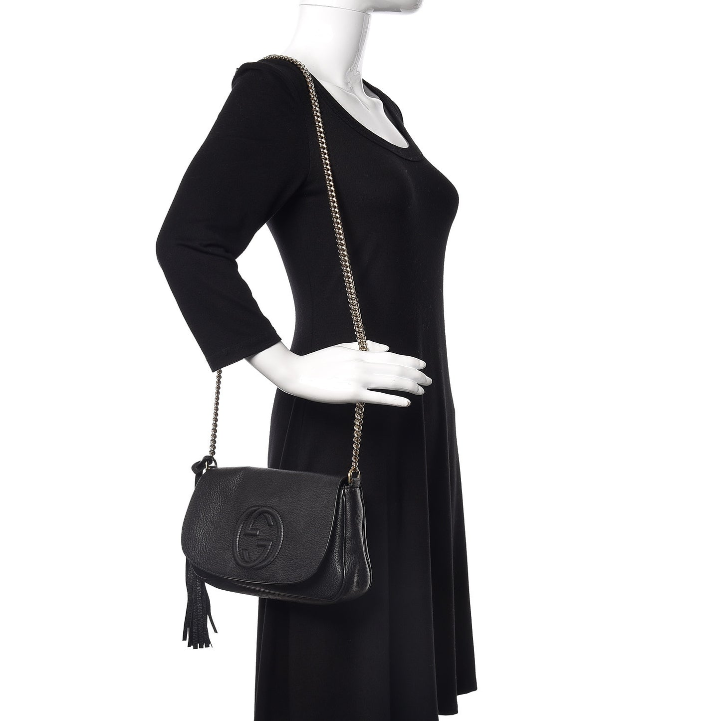Pebbled Calfskin Medium Soho Flap Crossbody Black