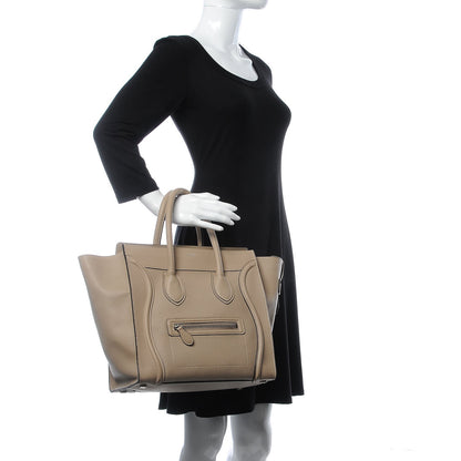 Celine Drummed Calfskin Mini Luggage Dune 2 of 9