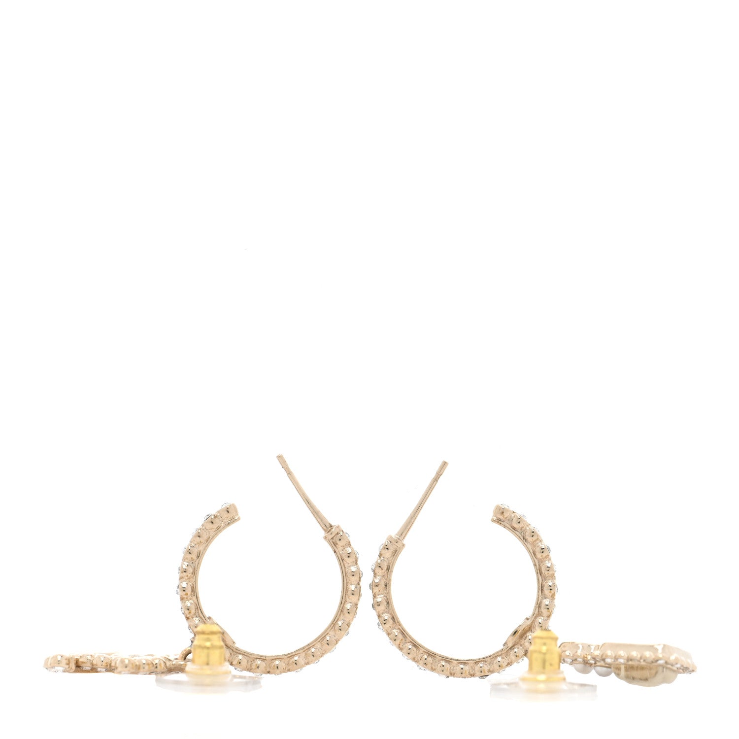 Chanel Crystal Pearl CC Perfume Bottle Drop Hoop Earrings Gold 3 of 4