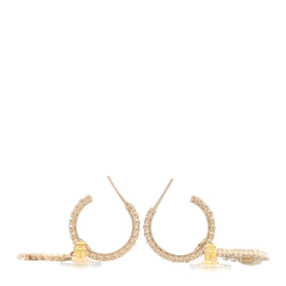 Chanel Crystal Pearl CC Perfume Bottle Drop Hoop Earrings Gold 3 of 4