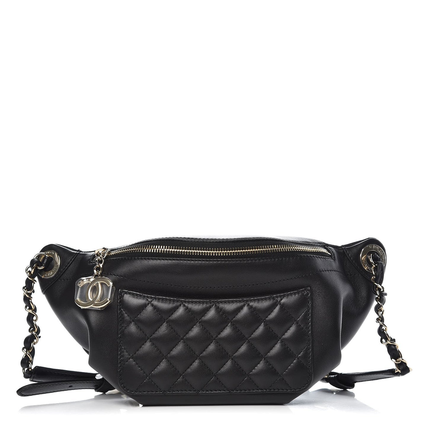 Lambskin Quilted Waist Bag Fanny Pack Black