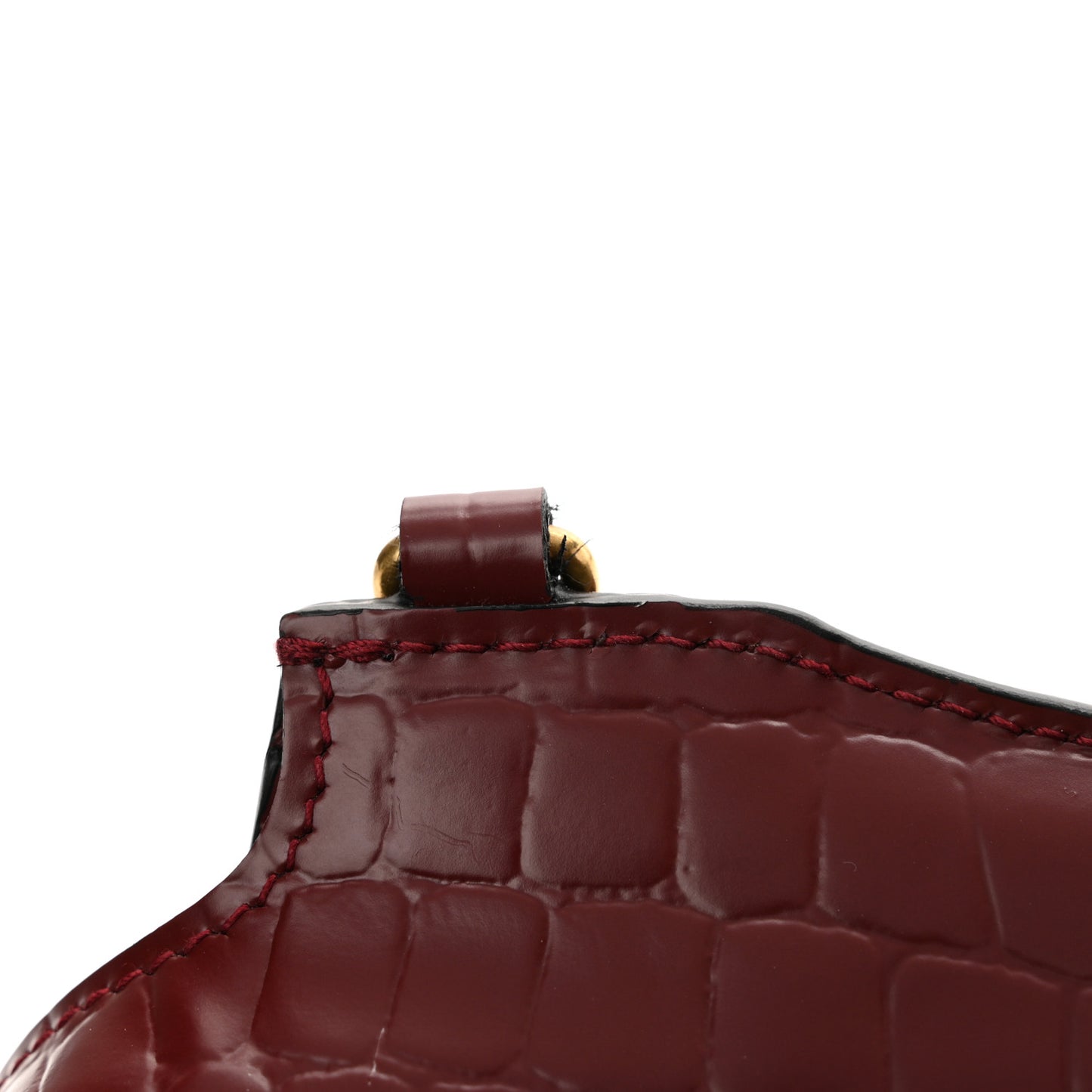 Semi Shiny Calfskin Crocodile Embossed Neo Classic Gold Hardware Mini City Dark Red