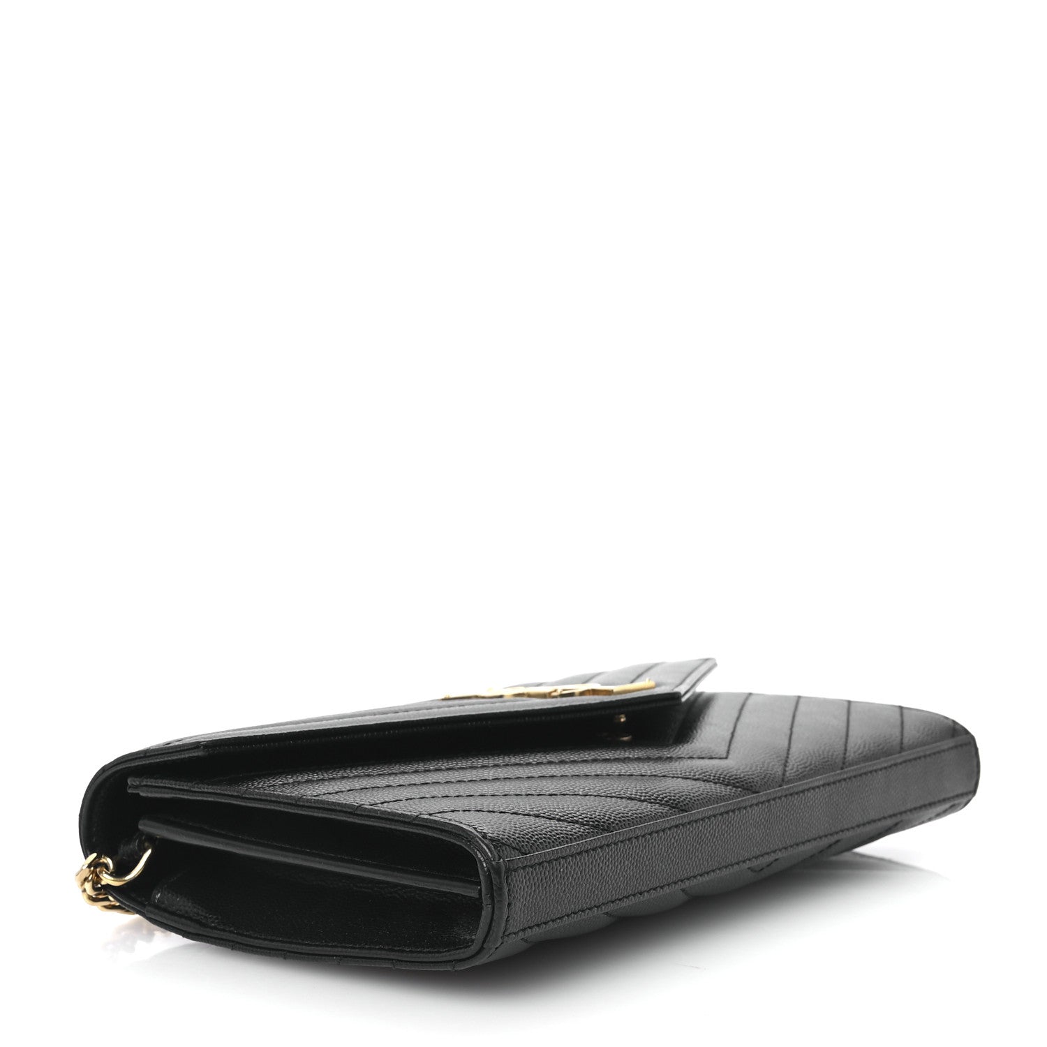 Saint Laurent Grain De Poudre Matelasse Chevron Monogram Chain Wallet Black 3 of 9