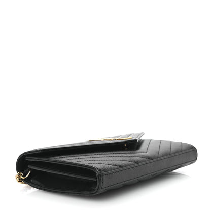 Saint Laurent Grain De Poudre Matelasse Chevron Monogram Chain Wallet Black 3 of 9