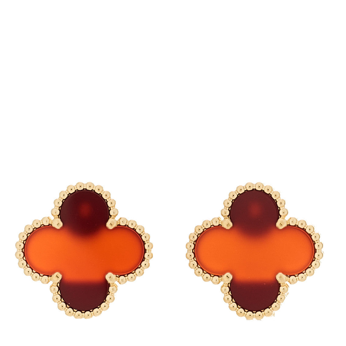 18K Yellow Gold Carnelian Vintage Alhambra Earrings