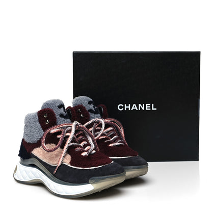 Chanel Shearling Suede CC High Top Sneakers 38 Burgundy 9 of 9