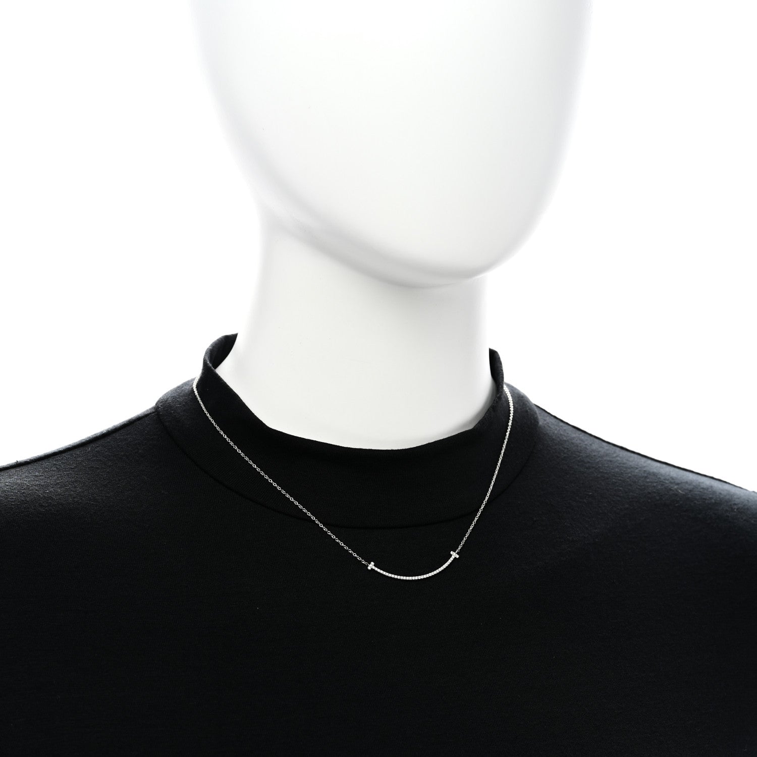 Tiffany 18K White Gold Diamond Small T Smile Pendant Necklace 2 of 6