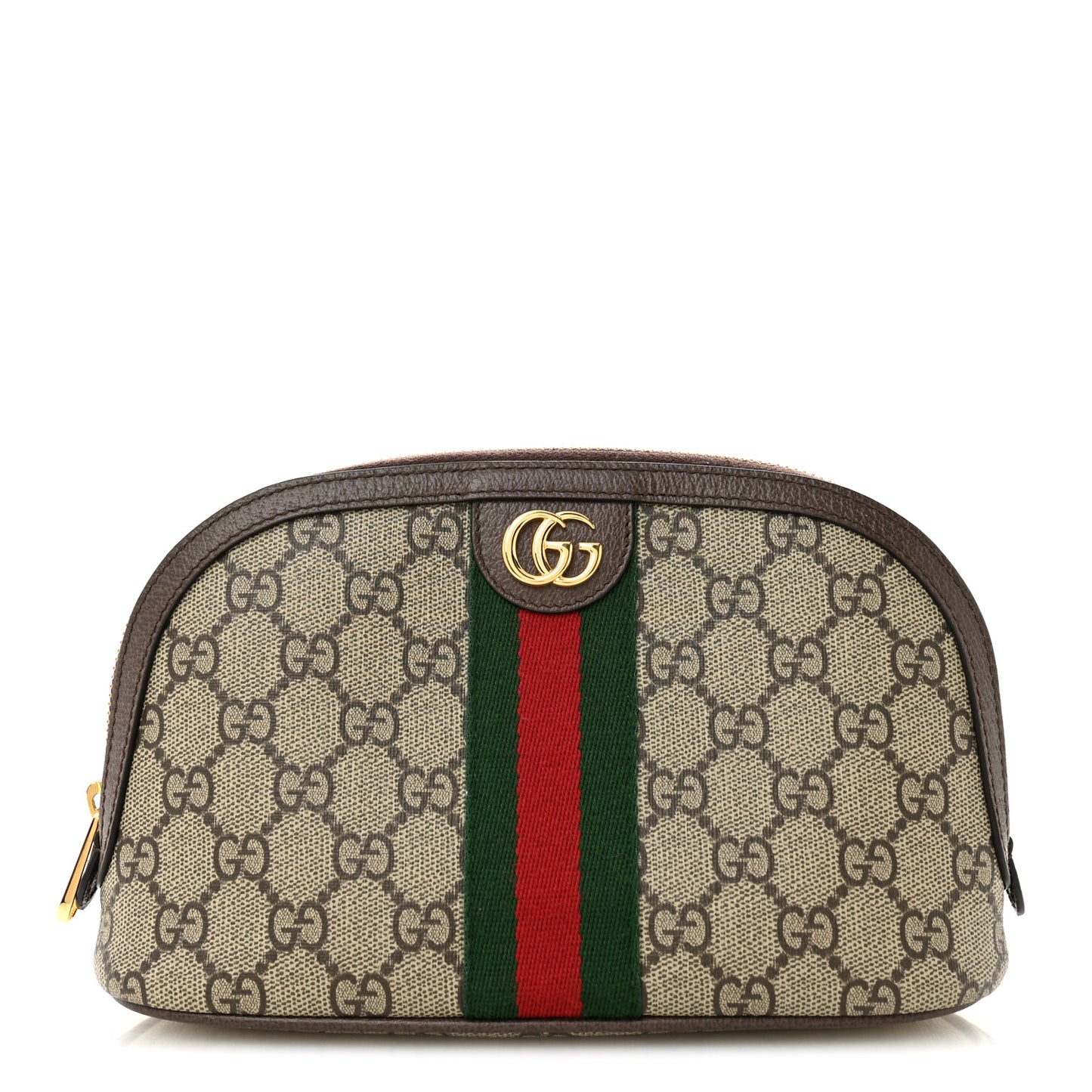 GG Supreme Monogram Textured Calfskin Web Large Ophidia Cosmetic Case Beige Ebony New Acero