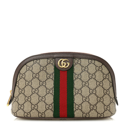 Gucci GG Supreme Monogram Textured Calfskin Web Large Ophidia Cosmetic Case Beige Ebony New Acero 1 of 7