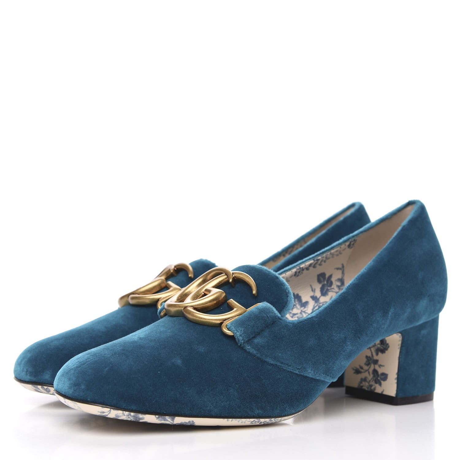 Gucci Softy Velvet GG Victoire 55mm Loafer Pumps 38 Pavone 3 of 9