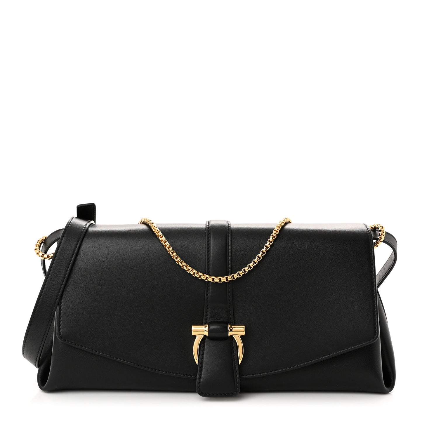 Calfskin Small Front Flap Crossbody Bag Black
