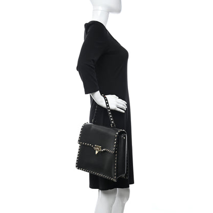 Valentino Garavani Grained Calfskin Rockstud Top Handle Flap Shoulder Bag Black 2 of 10