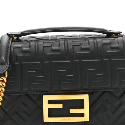 Fendi Nappa Small FF Embossed Mid Chain Baguette Black 8 of 10