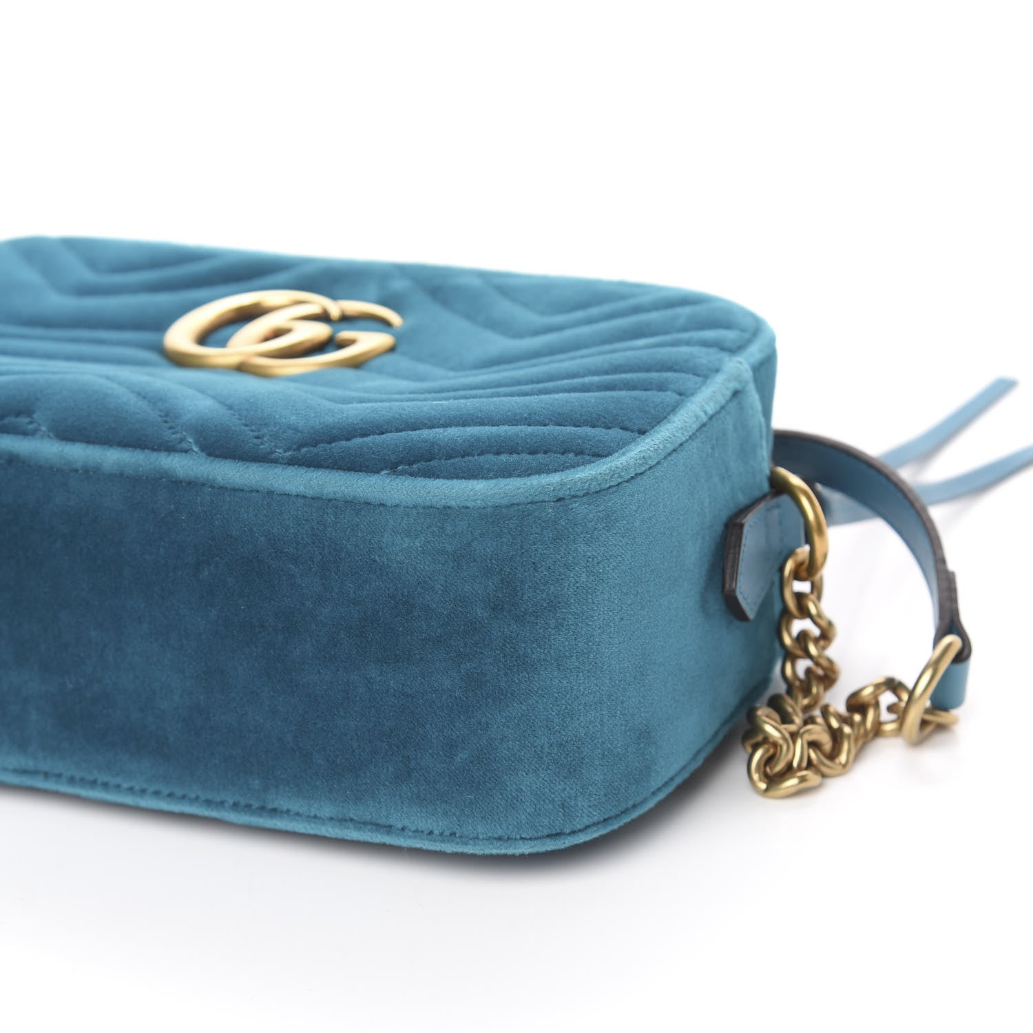 Gucci Velvet Matelasse Small GG Marmont Chain Shoulder Bag Pavone Cyan 9 of 11