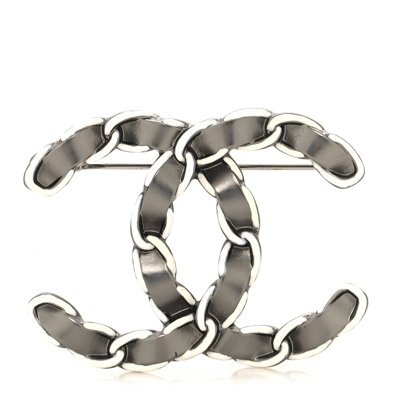 Chanel Lambskin Chain CC Brooch Ruthenium White 1 of 3