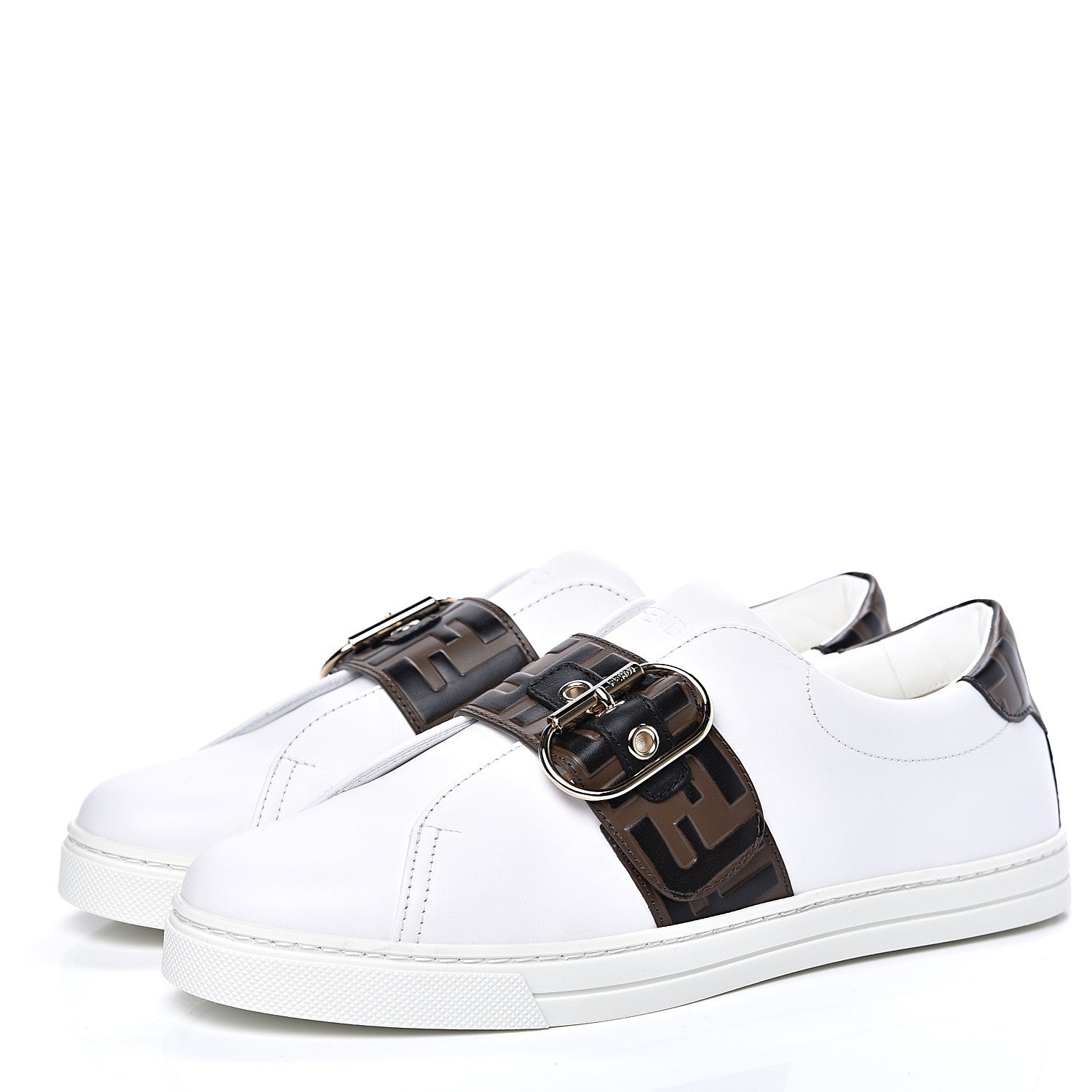 Fendi Vitello FF Embossed Womens Slip On Sneakers 39.5 Ultra White Maya Black 3 of 10
