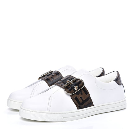 Fendi Vitello FF Embossed Womens Slip On Sneakers 39.5 Ultra White Maya Black 3 of 10
