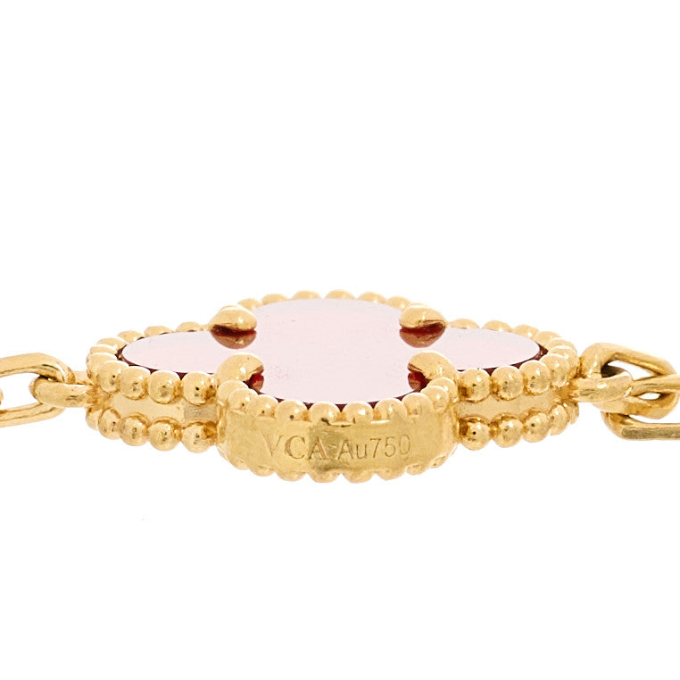 18K Yellow Gold Carnelian 5 Motifs Vintage Alhambra Bracelet