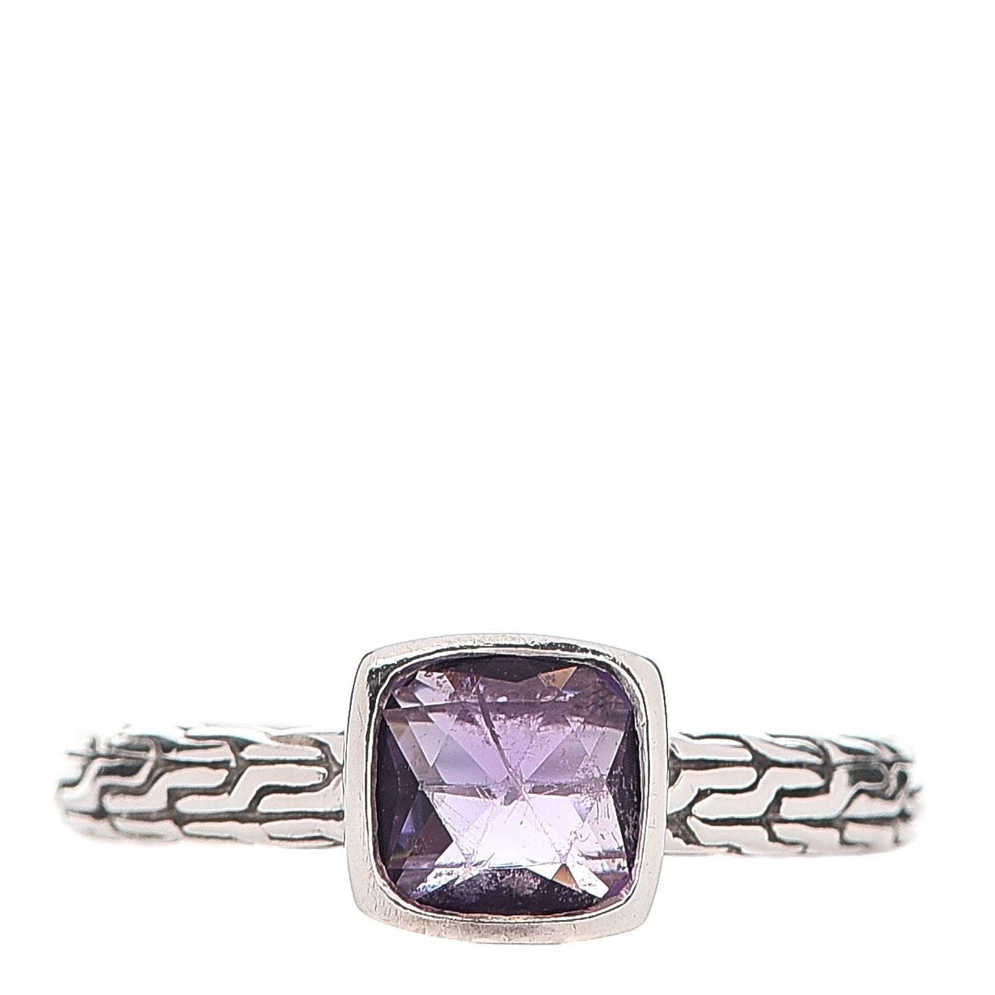 Sterling Silver Amethyst Station Classic Chain Ring 49 4.75