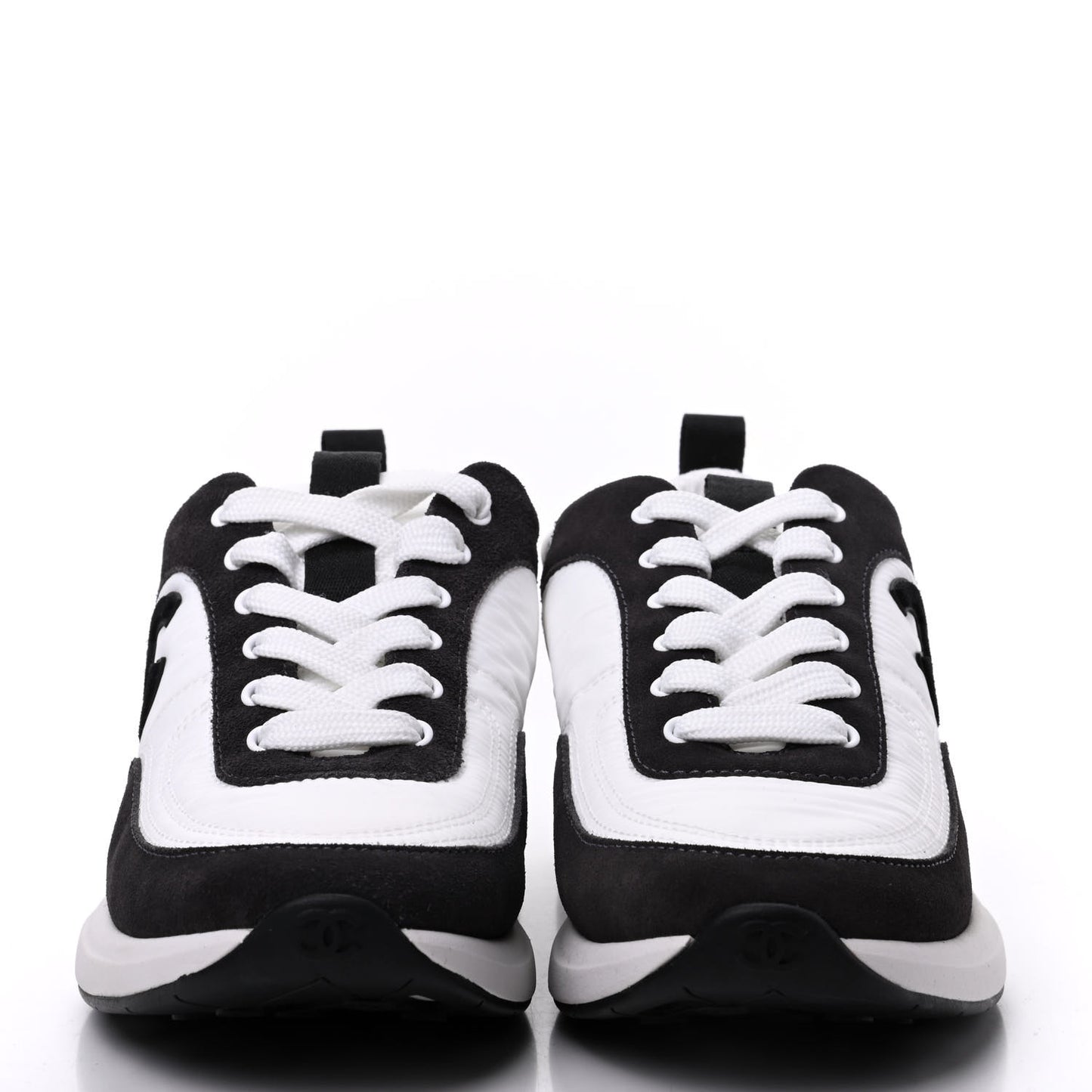 Nylon Suede Calfskin CC Sneakers 37 White Dark Grey