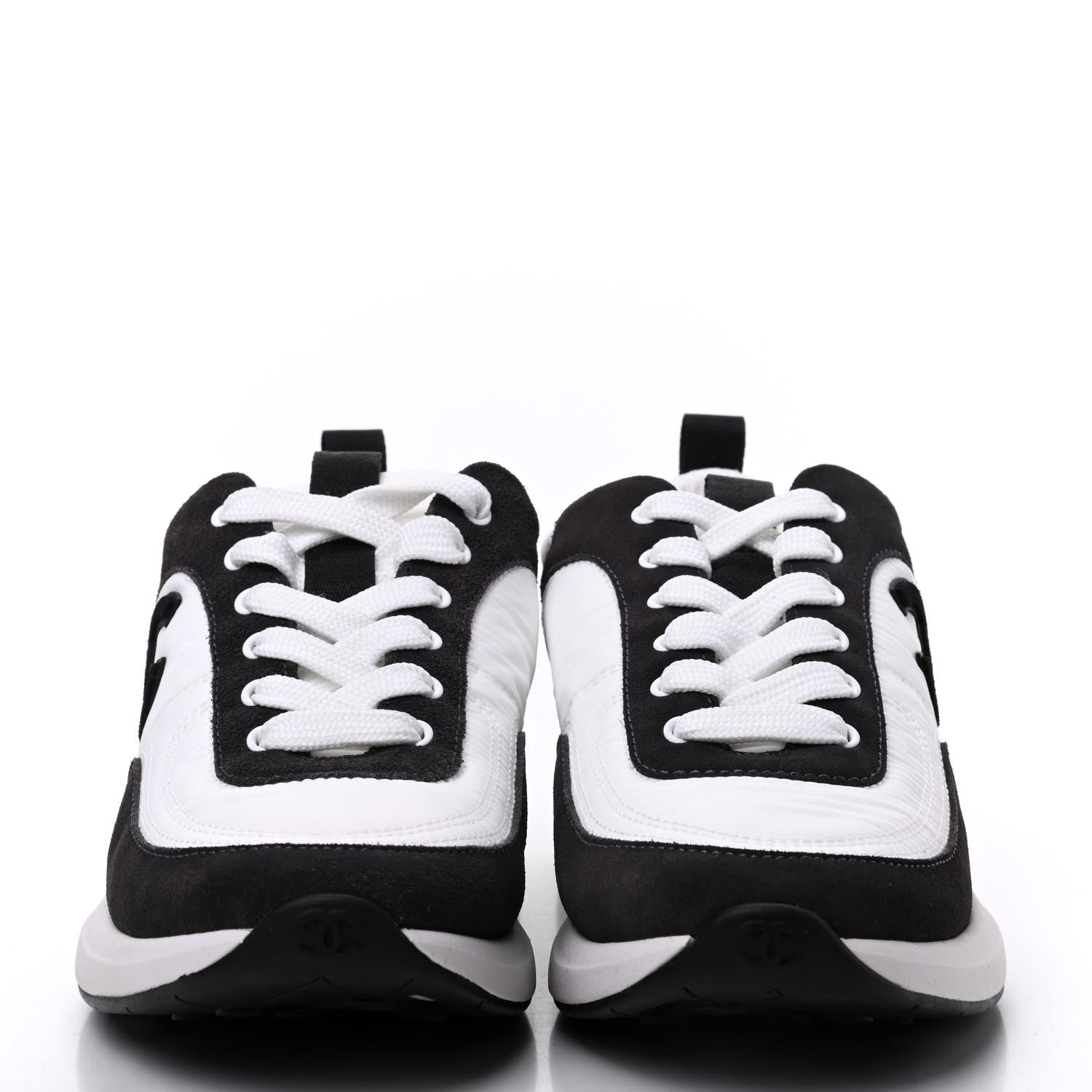 Chanel Nylon Suede Calfskin CC Sneakers 37 White Dark Grey 2 of 7