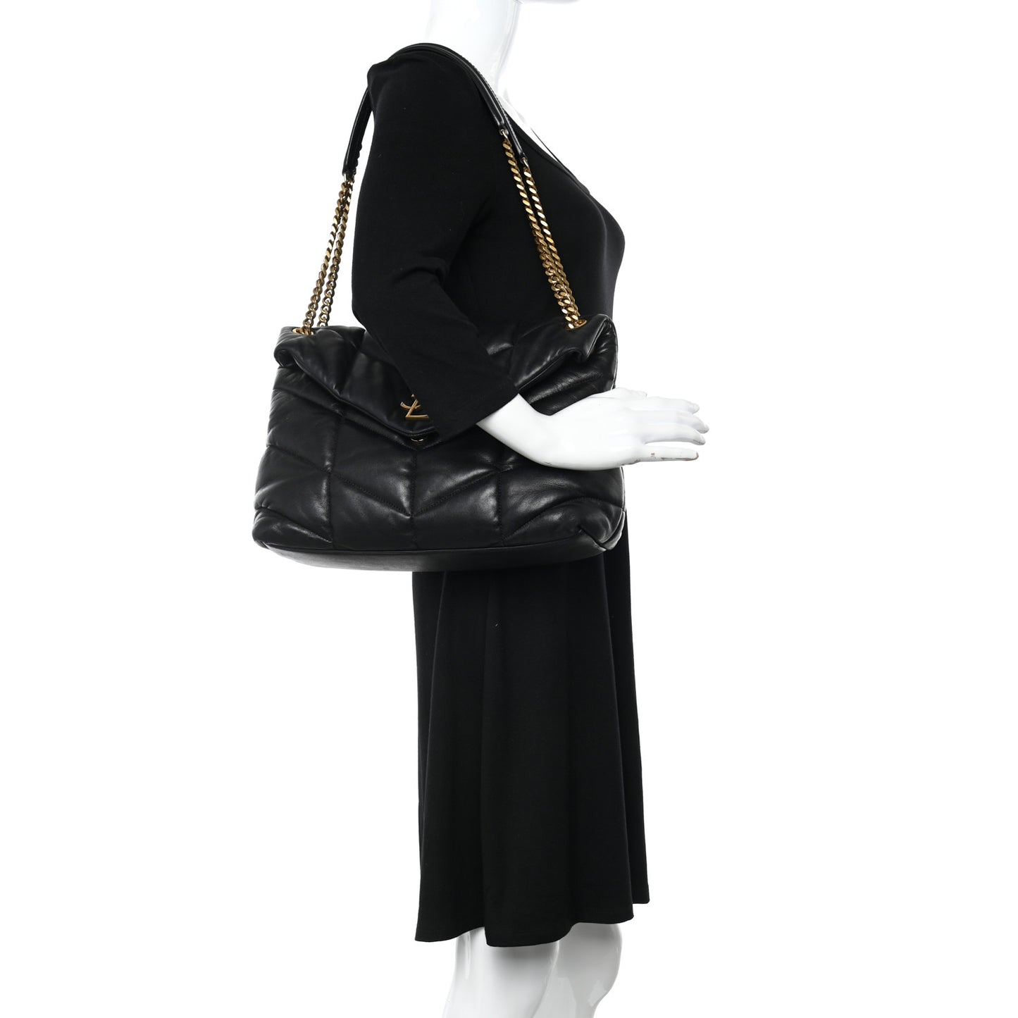 Lambskin Quilted Medium Loulou Puffer Monogram Chain Satchel Black