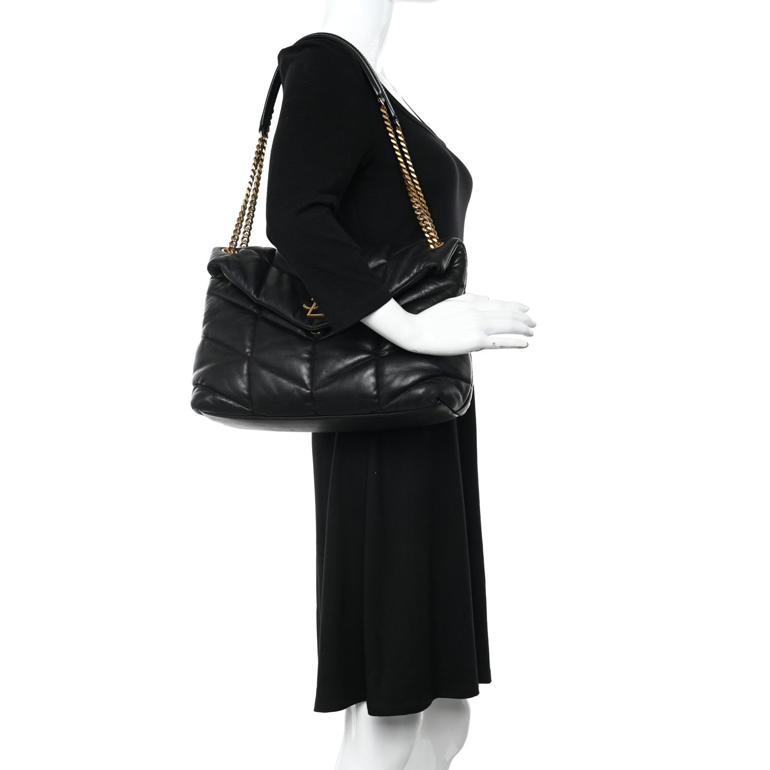 Saint Laurent Lambskin Quilted Medium Loulou Puffer Monogram Chain Satchel Black 2 of 10