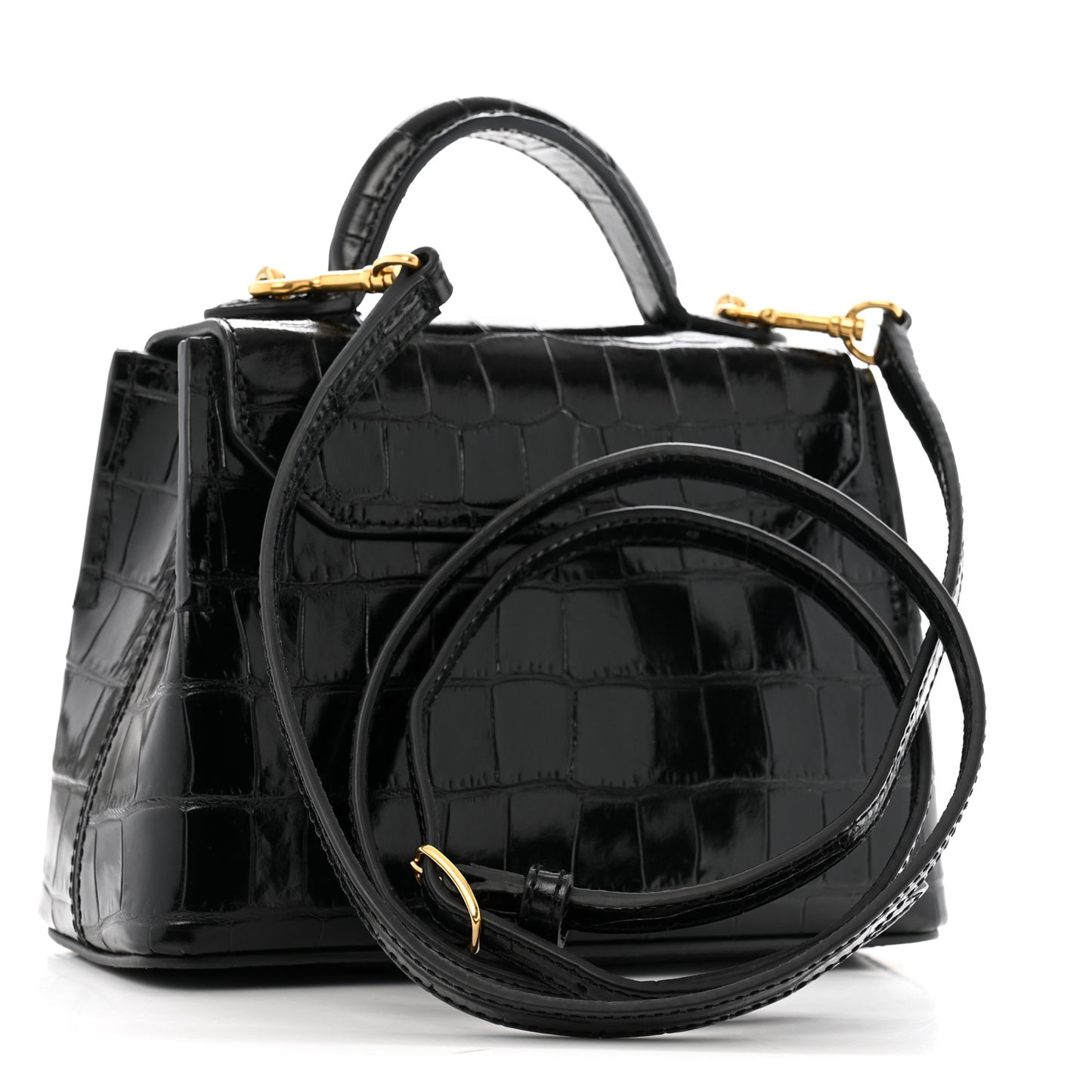 Calfskin Crocodile Embossed Embellished Micro Seaton Black Multicolor